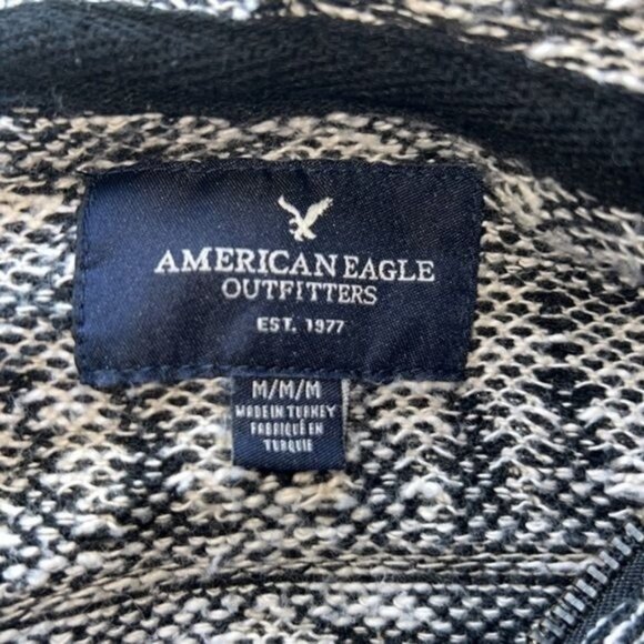 American Eagle Outfitters Hooded Zip-Up Sweater Black/White Drawstring Hem Sz M - Picture 6 of 11